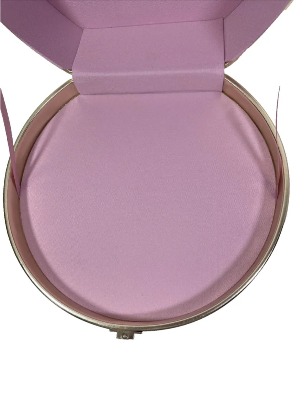 Bobbi Brown Large Shiny Gold Round Cosmetic Travel Case Makeup Bag Pink Interior